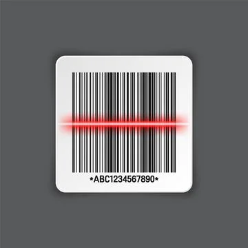 Realistic barcode sticker on gray background. Identification tracking code Stock-Illustration