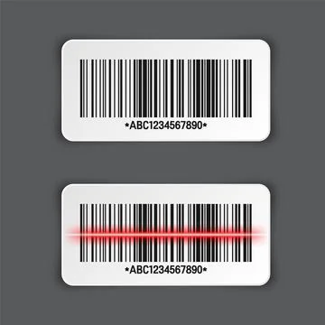 Realistic barcode sticker on gray background. Identification tracking code Stock-Illustration
