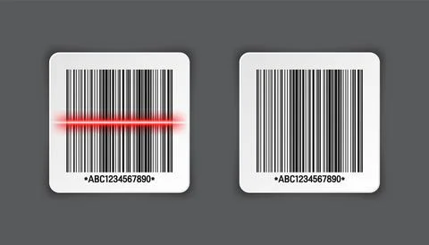 Realistic barcode sticker on gray background. Identification tracking code Illustrazione stock