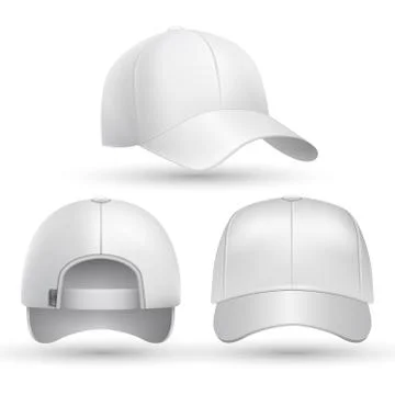 Realistic baseball cap front, side, back views set. Stock vector illustration Stock Illustration