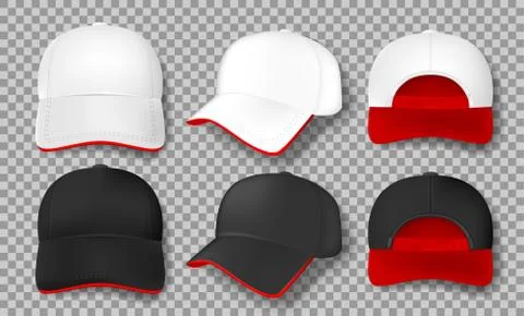 Realistic Baseball cap mockup isolated. white and black textile cap with red Stock Illustration