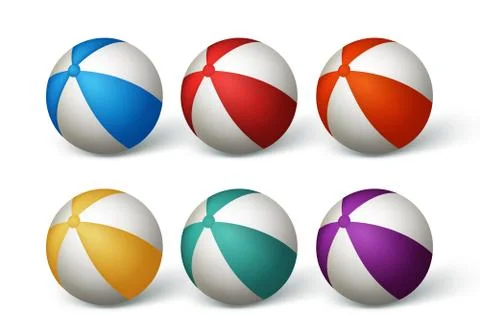 Realistic Beach Balls Set in White Background for Summer Stock Illustration