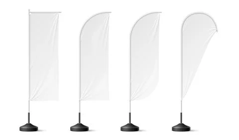 Realistic beach flags, white banner stand mockup Stock Illustration