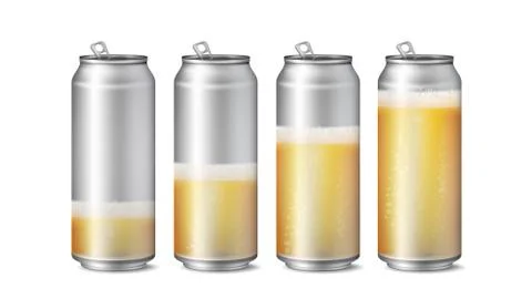 Realistic Beer Cans Mockup Vector. Beer Background Texture With Foam And Bubbles Stock Illustration