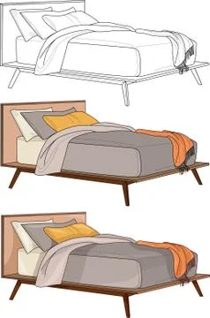 Realistic beige grey bed three different ways template set Illustrazione stock