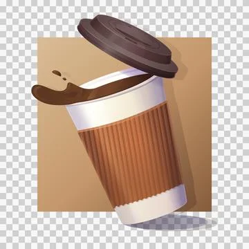 Realistic beverage cup vector Illustration with coffee Pouring and Lid Stock-Illustration