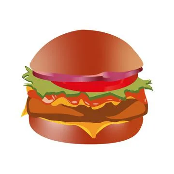 Realistic big hamburger on white background - Vector Stock Illustration