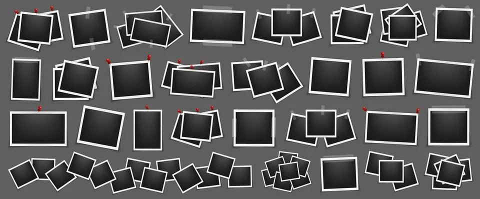 Realistic big set of empty photo frame mockup isolated. Paper vintage instant Stock Illustration