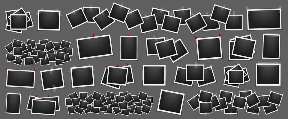 Realistic big set of empty photo frame mockup isolated. Paper vintage instant イラスト素材