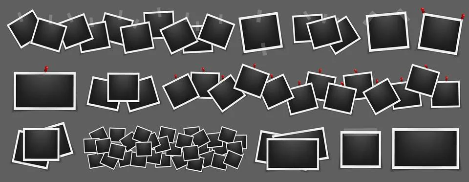 Realistic big set of empty square photo frame mockup isolated. Paper vintage Stock Illustration