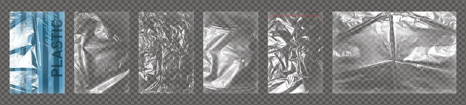 Realistic big set of transparent plastic polyethylene wrap bags overlay. Stock Illustration