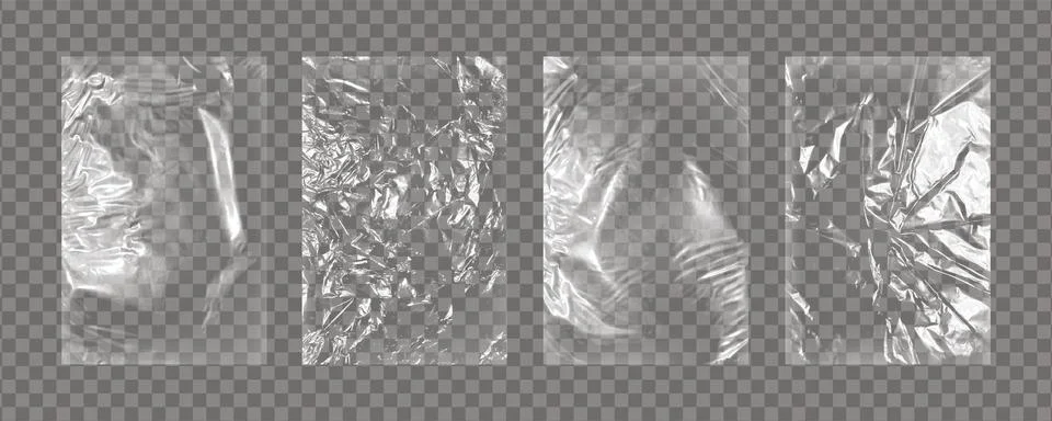 Realistic big set of transparent plastic polyethylene bags overlay. Wrapping Stock Illustration