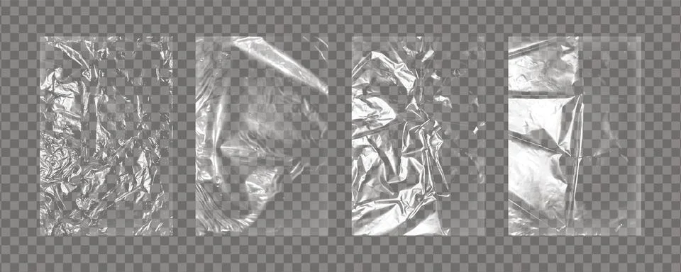 Realistic big set of transparent plastic polyethylene bags overlay. Wrapping Stock Illustration
