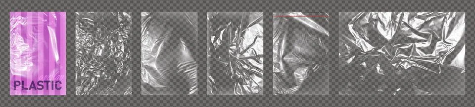 Realistic big set of transparent plastic polyethylene wrap bags overlay. Stock Illustration