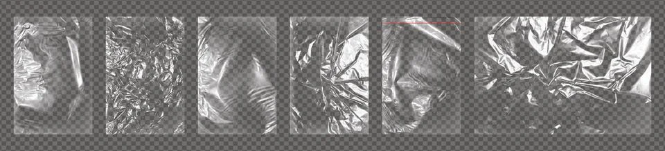 Realistic big set of transparent plastic polyethylene wrap bags overlay. Stock Illustration