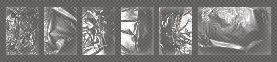 Realistic big set of transparent plastic polyethylene wrap bags overlay. Stock Illustration