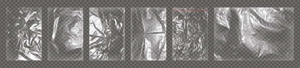 Realistic big set of transparent plastic polyethylene wrap bags overlay. Stock Illustration
