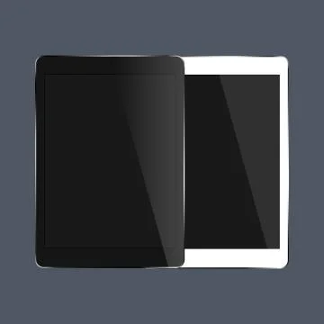 Realistic black and white tablets on dark blue background. Eps 10 stock vector Stock Illustration