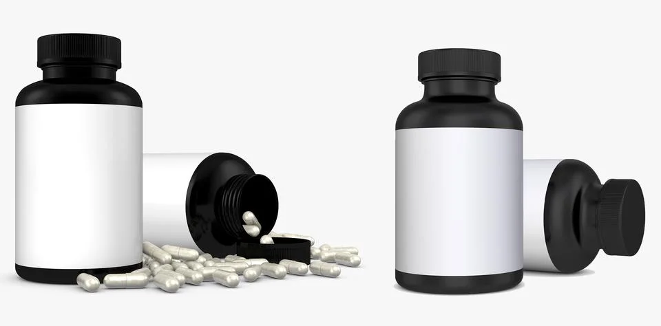 Realistic Black Bottles 3D Rendering Mockup Template Stock Illustration