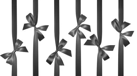Realistic black bow with vertical black ribbons isolated on white. Element fo Stock Illustration