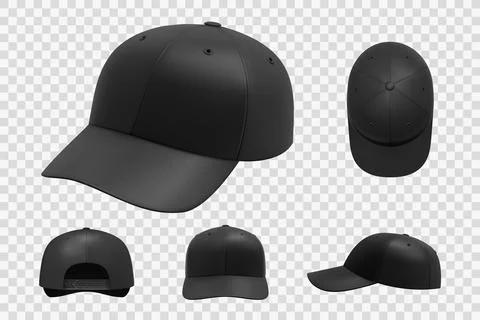 Realistic black cap mockup set collection Stock Illustration