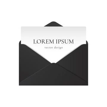 Realistic black envelope mockup. Opened paper envelope letter with text isolated Stock Illustration