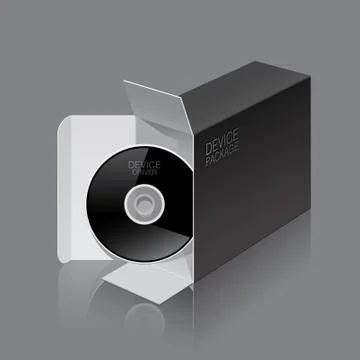 Realistic Black Package Box Opened lying on its side with DVD Or CD Disk. For 스톡 일러스트