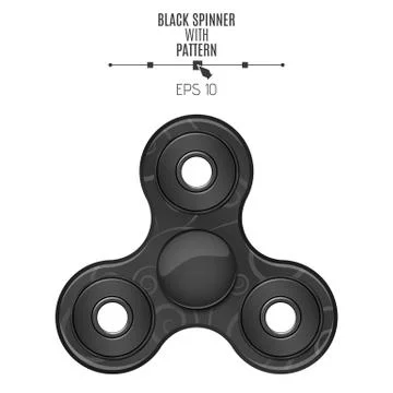 A realistic black spinner with a pattern. A modern antistress toy. Hobbies .. Illustrazione stock