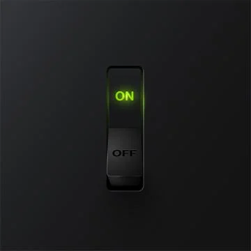 Realistic black switch with backlight ON, vector Stock Illustration