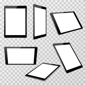 Realistic black tablet vector template isolated on transparent checkered Stock Illustration
