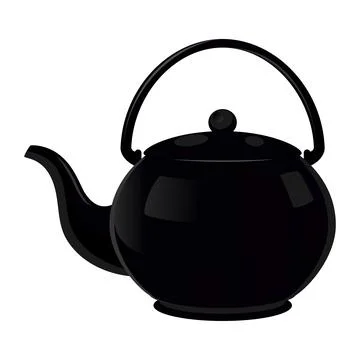 Realistic black teapot on white background - Vector Stock Illustration