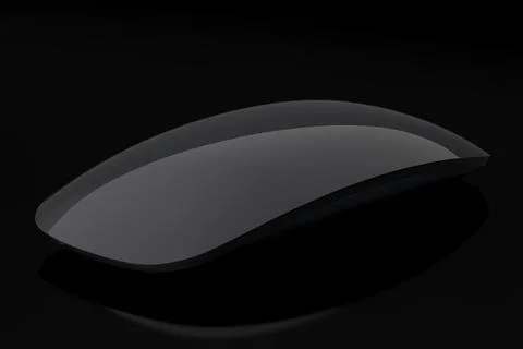 Realistic black wireless computer mouse with touch isolated on black backgrou Stock Illustration