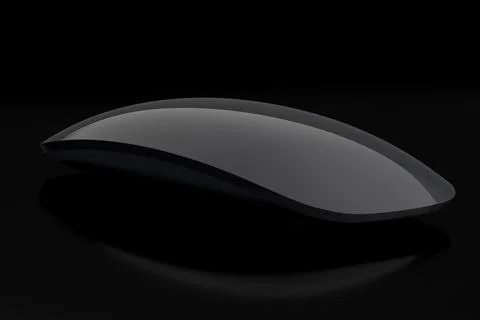 Realistic black wireless computer mouse with touch isolated on black backgrou Stock Illustration