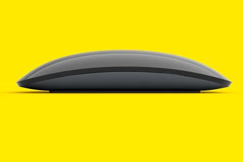 Realistic black wireless computer mouse with touch isolated on yellow backgro Stock Illustration