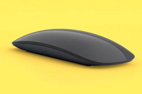 Realistic black wireless computer mouse with touch isolated on yellow backgro Stock Illustration