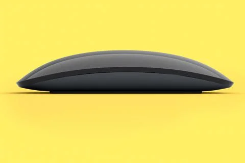 Realistic black wireless computer mouse with touch isolated on yellow backgro Stock Illustration