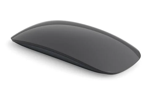 Realistic black wireless computer mouse with touch isolated on white backgrou Stock Illustration
