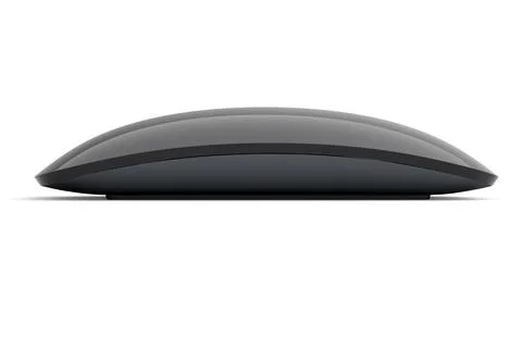 Realistic black wireless computer mouse with touch isolated on white background. Stock Illustration