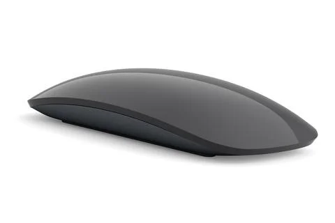 Realistic black wireless computer mouse with touch isolated on white backgrou Stock Illustration