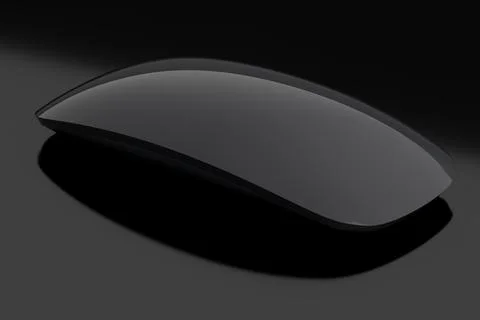 Realistic black wireless computer mouse with touch isolated on black backgrou Stock Illustration