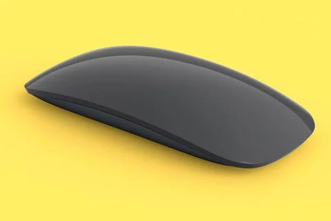 Realistic black wireless computer mouse with touch isolated on yellow backgro Stock Illustration
