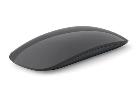 Realistic black wireless computer mouse with touch isolated on white backgrou Stock Photos