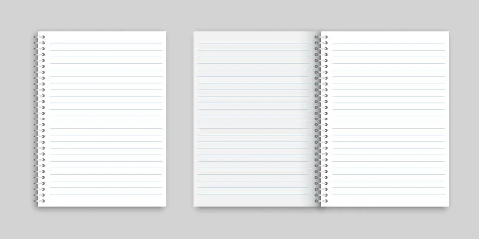 Realistic blank empty lined notebooks mockup icon in flat style. Paper line.. Stock Illustration