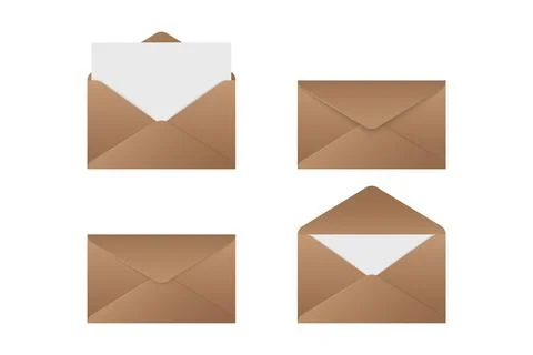 Realistic blank envelope set. Open closed vintage paper letter mockups isolated Stock Illustration