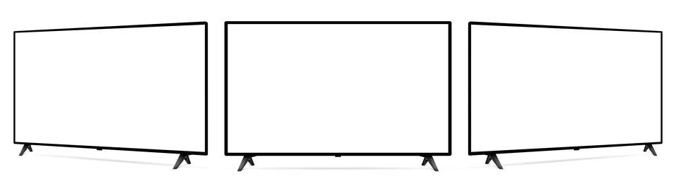 Realistic blank flat screen TV mockup from angled views Stock Illustration