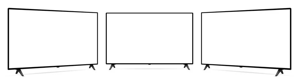 Realistic blank flat screen TV mockup from angled view Stock Illustration