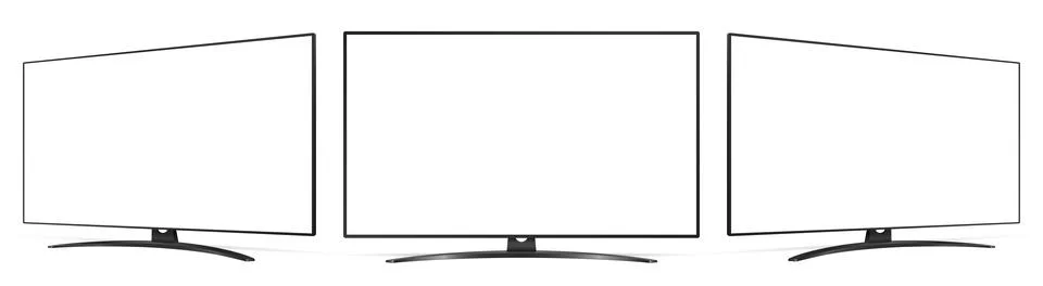 Realistic blank flat screen. TV mockup from angled views Stock Illustration
