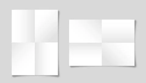 Realistic blank folded paper sheets in A4 size with shadow isolated on gray Stock Illustration
