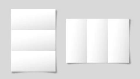 Realistic blank folded paper sheets in A4 size with shadow isolated on gray Stock Illustration