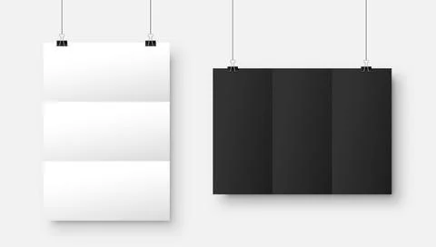 Realistic blank hanging paper sheets in A4 size with shadow isolated on gray Illustrazione stock
